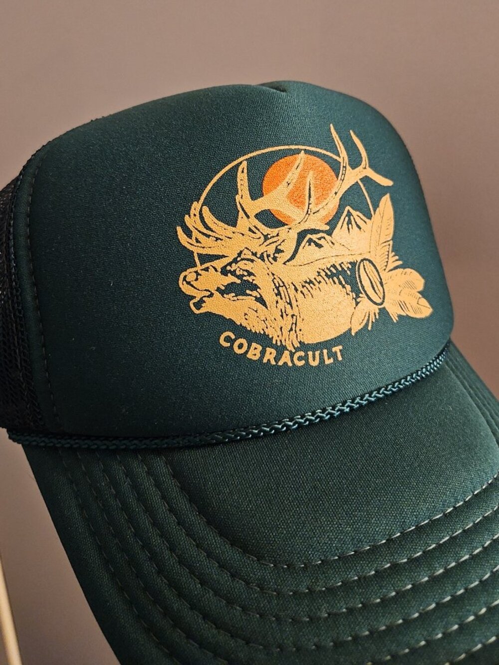 Dark Green Elk "Cobra Cult" Trucker Hat Unisex NWOT